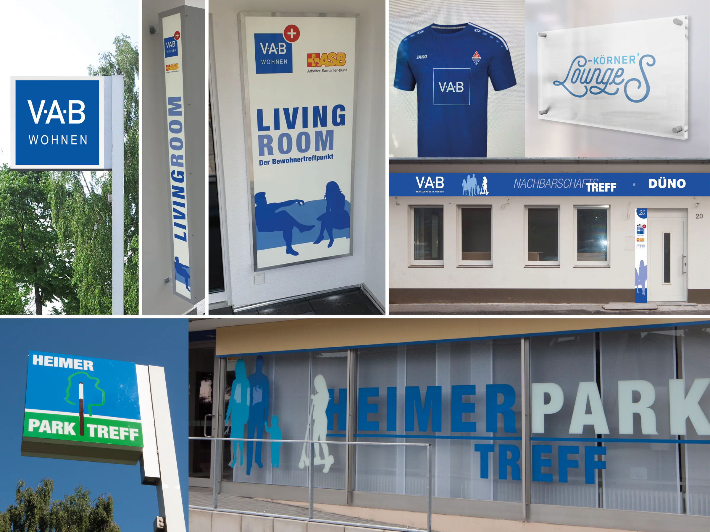 Beschilderung, Markenanwendungen und Treffpunkte von VAB Viersen in einer Bildübersicht